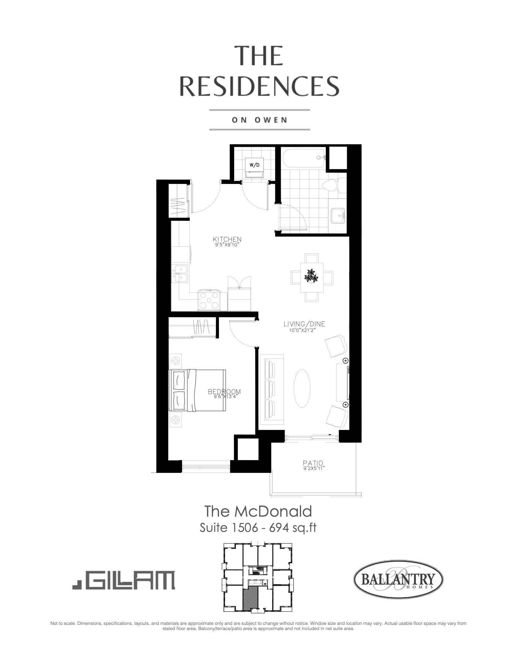 The McDonald - Suite 1506 Floor Plan at The Residences on Owen Condos - 694 sq.ft