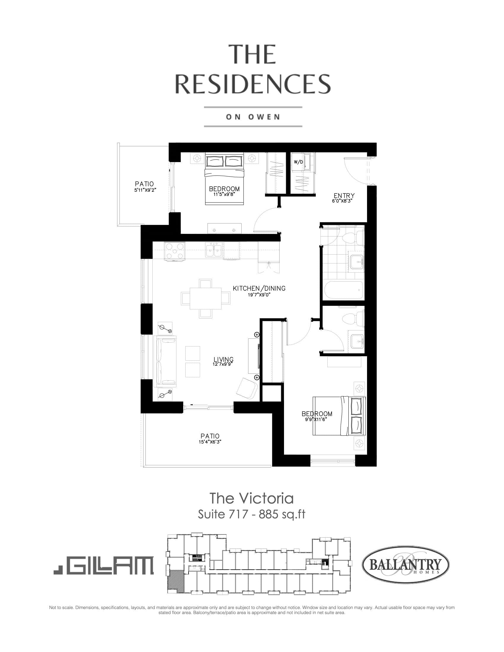 The Victoria - Suite 717 Floor Plan at The Residences on Owen Condos - 885 sq.ft