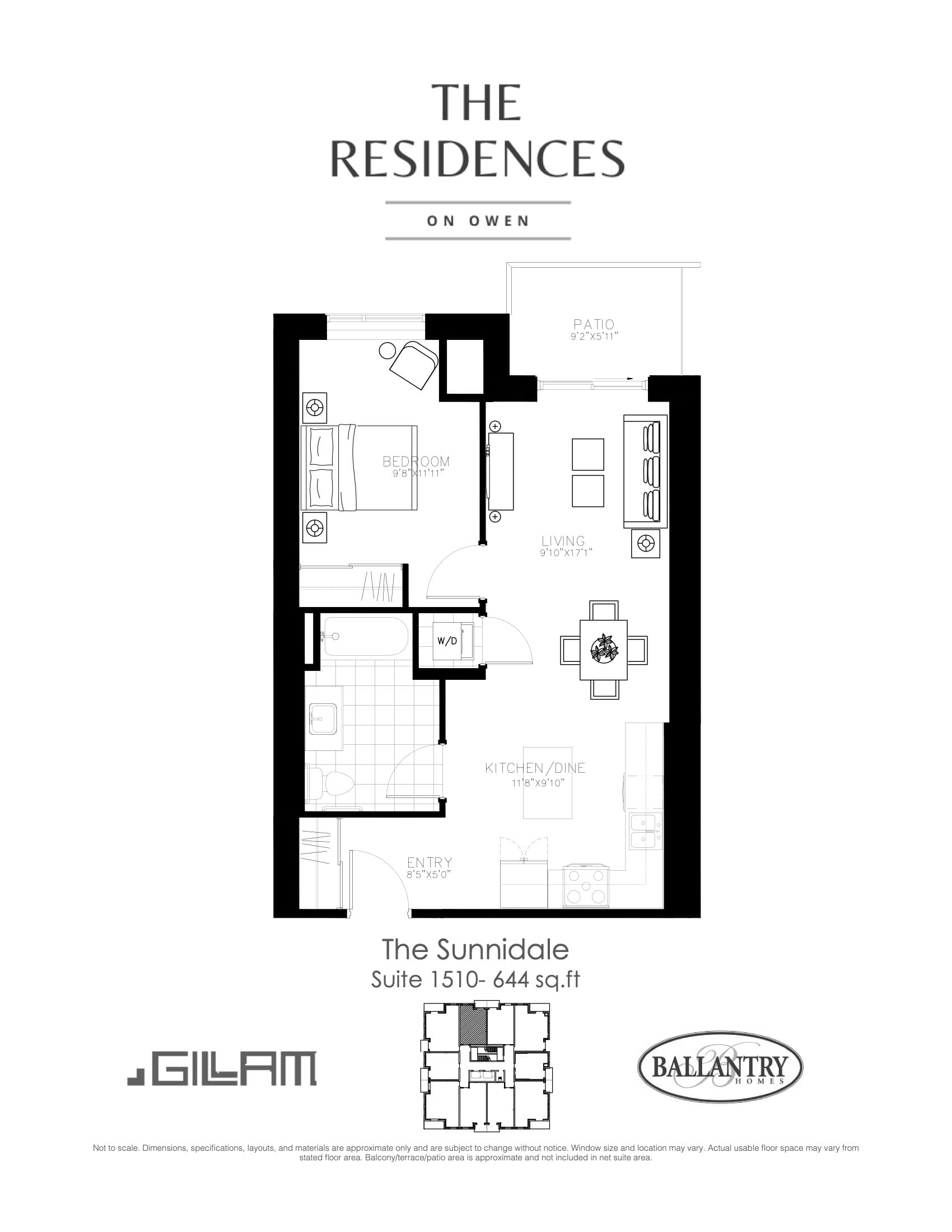 The Sunnidale - Suite 1510 Floor Plan at The Residences on Owen Condos - 644 sq.ft