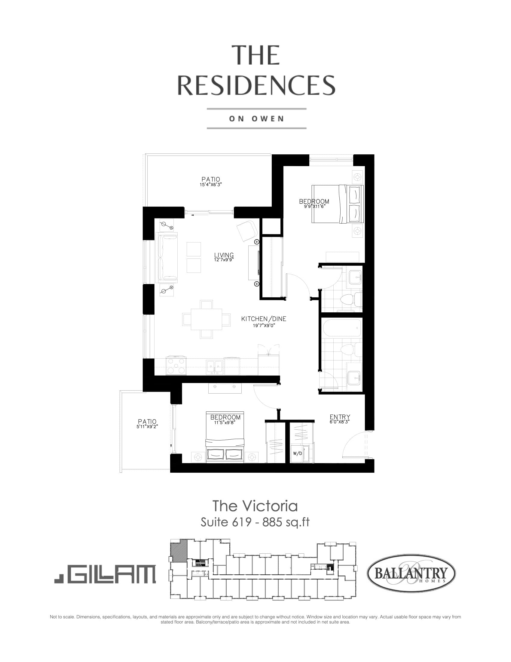 The Victoria - Suite 619 Floor Plan at The Residences on Owen Condos - 885 sq.ft