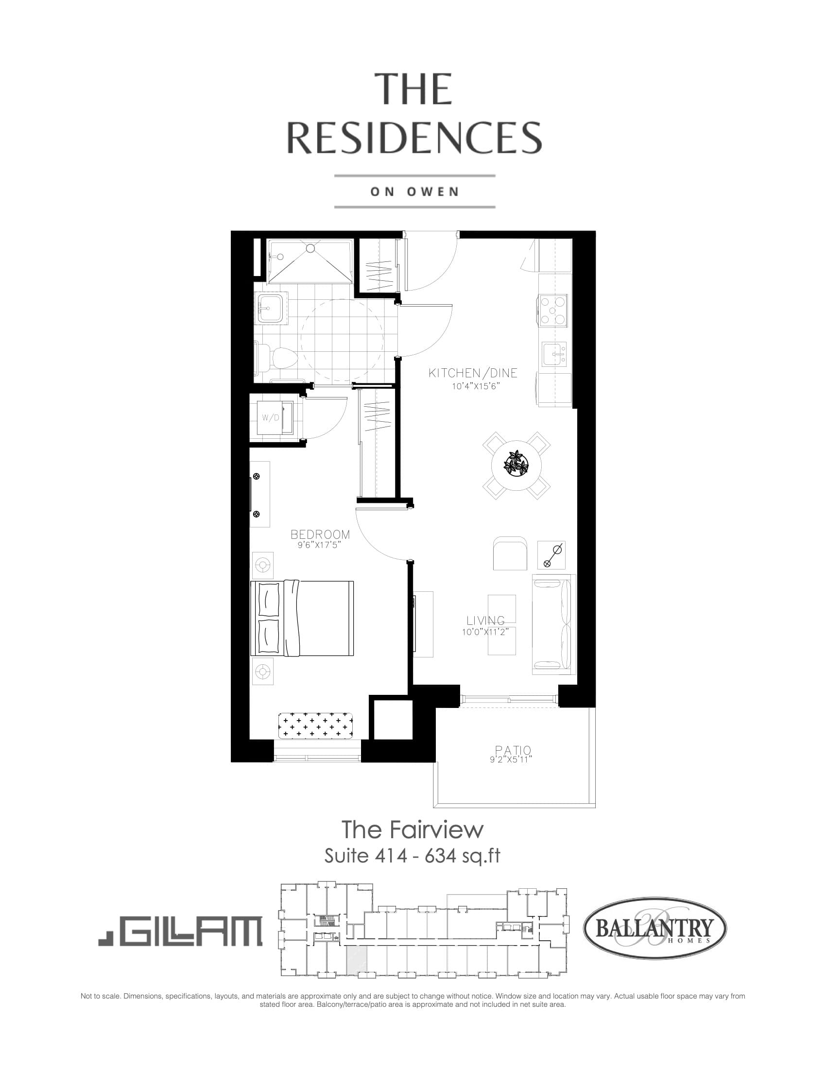 The Fairview - Suite 414 Floor Plan at The Residences on Owen Condos - 634 sq.ft
