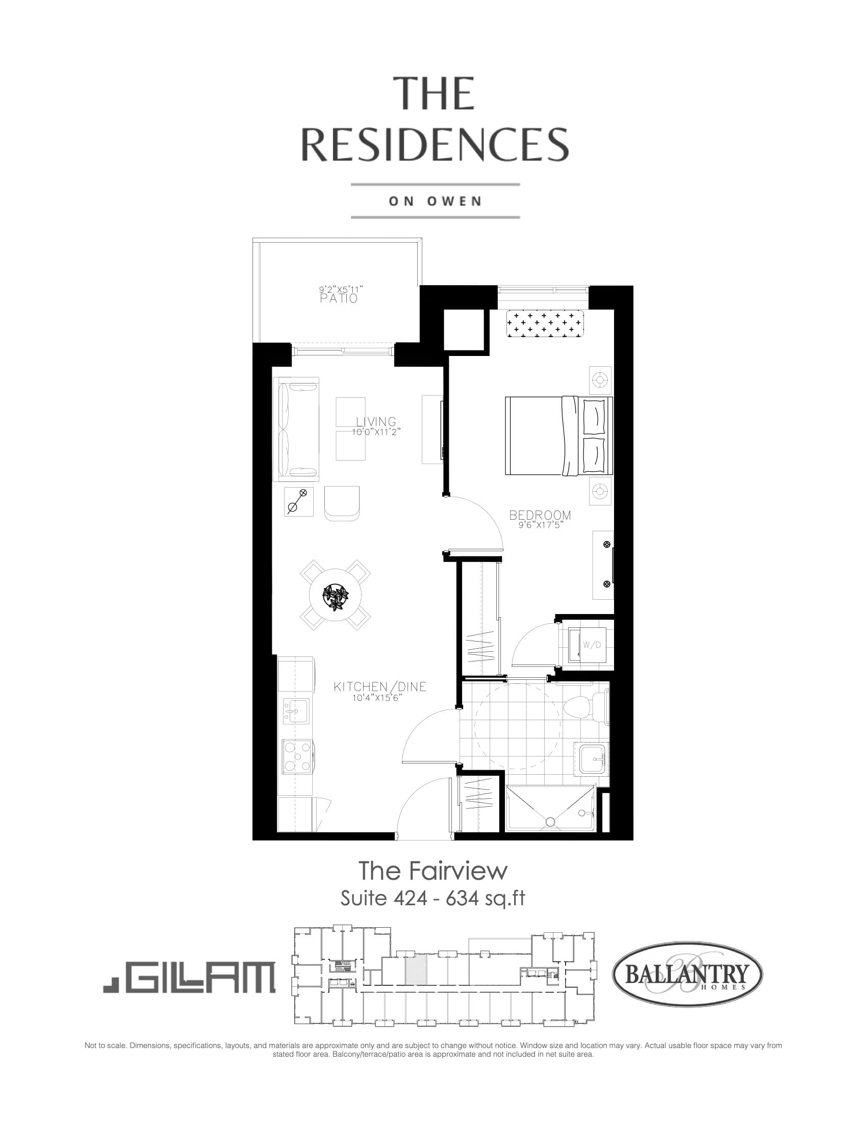 The Fairview - Suite 424 Floor Plan at The Residences on Owen Condos - 634 sq.ft