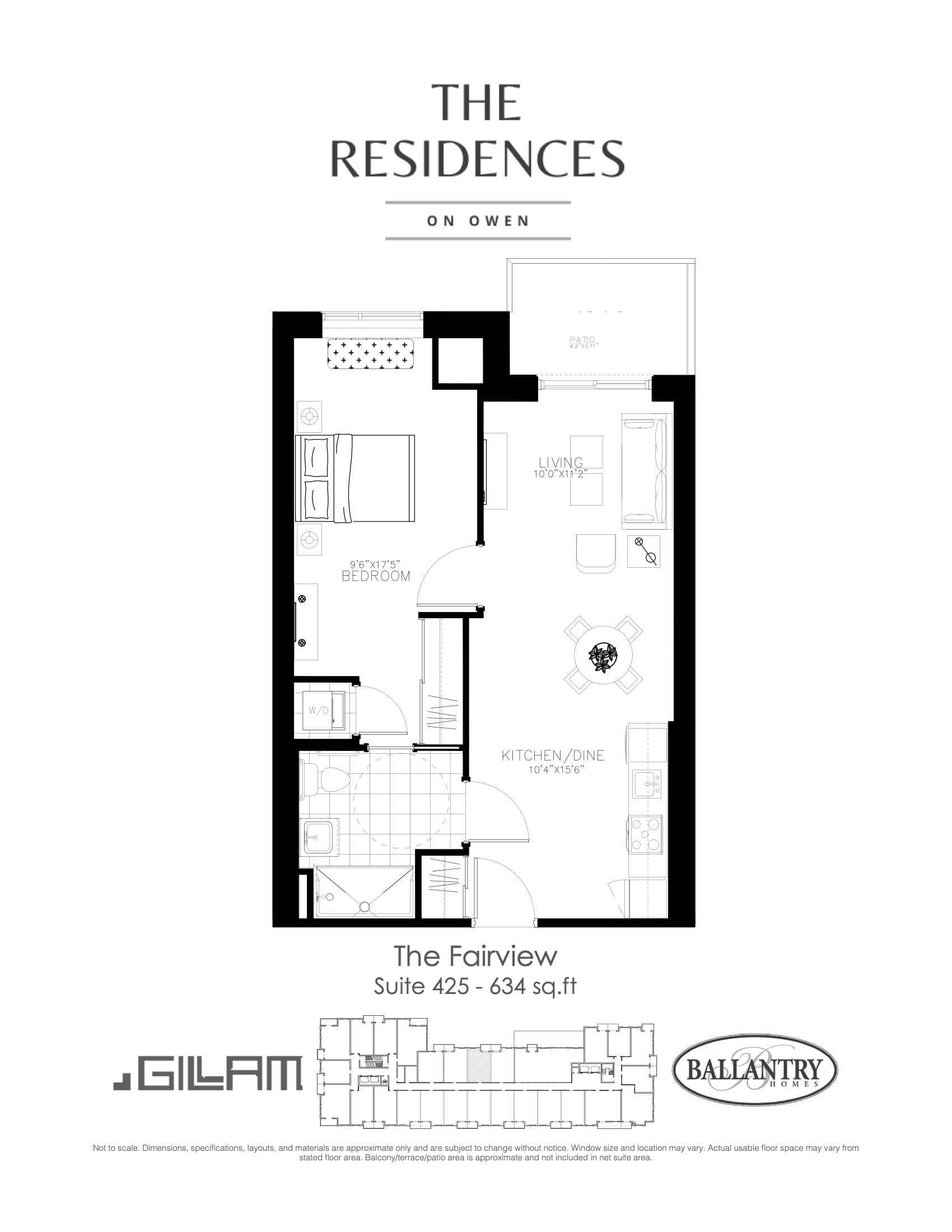 The Fairview - Suite 425 Floor Plan at The Residences on Owen Condos - 634 sq.ft