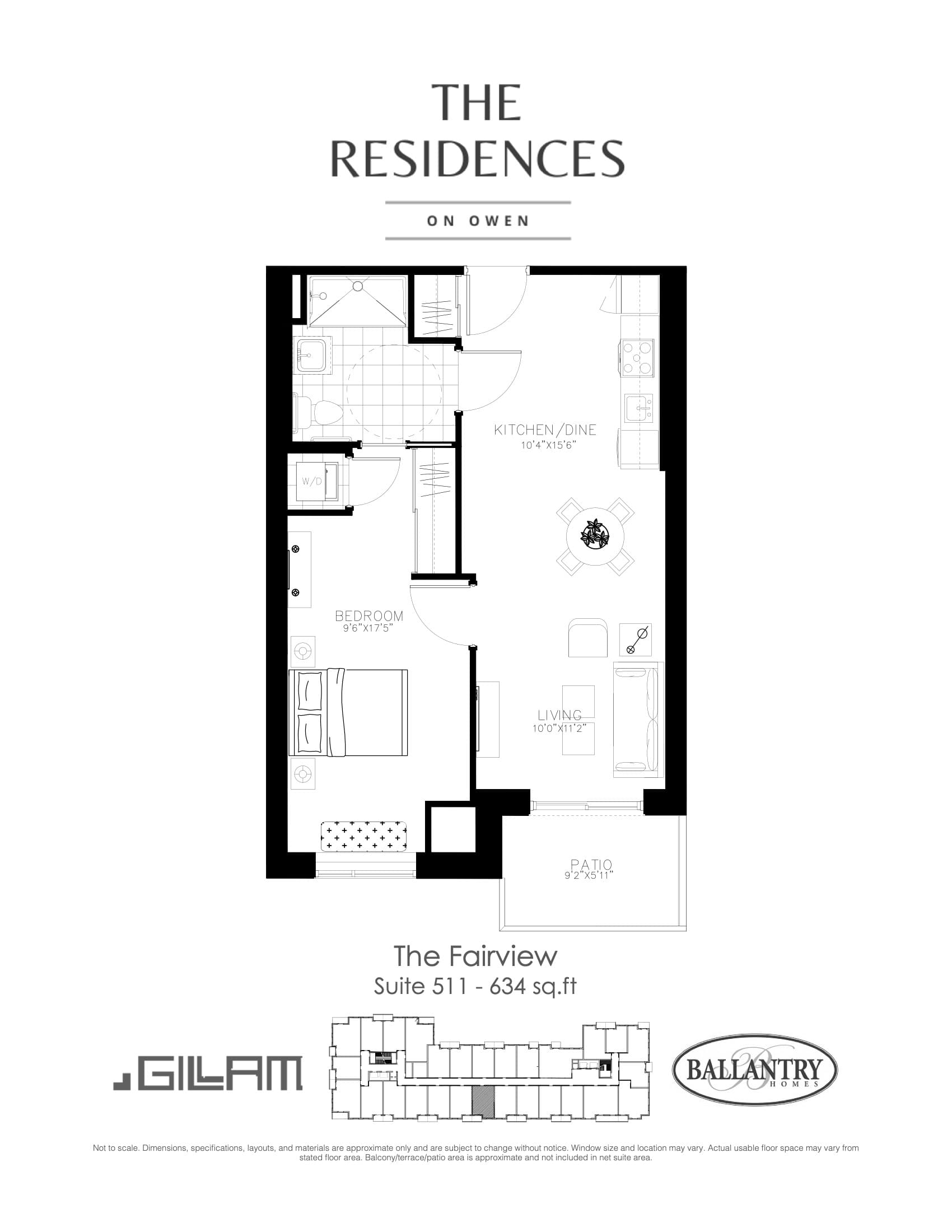 The Fairview - Suite 511 Floor Plan at The Residences on Owen Condos - 634 sq.ft