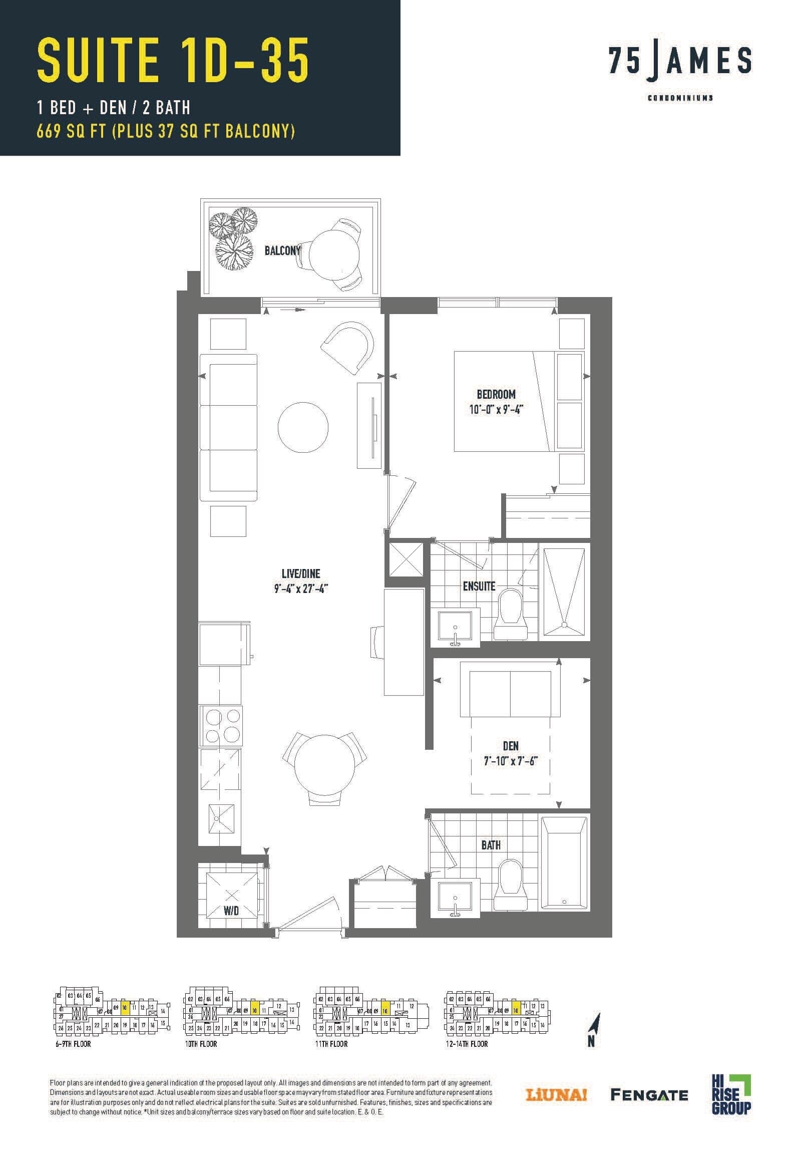 Suite 1D-35 Floor Plan at 75 James Condos - 669 sq.ft