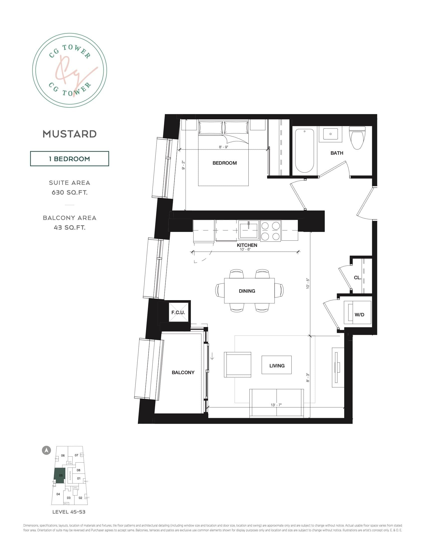Mustard Floor Plan at CG Tower Condos - 630 sq.ft