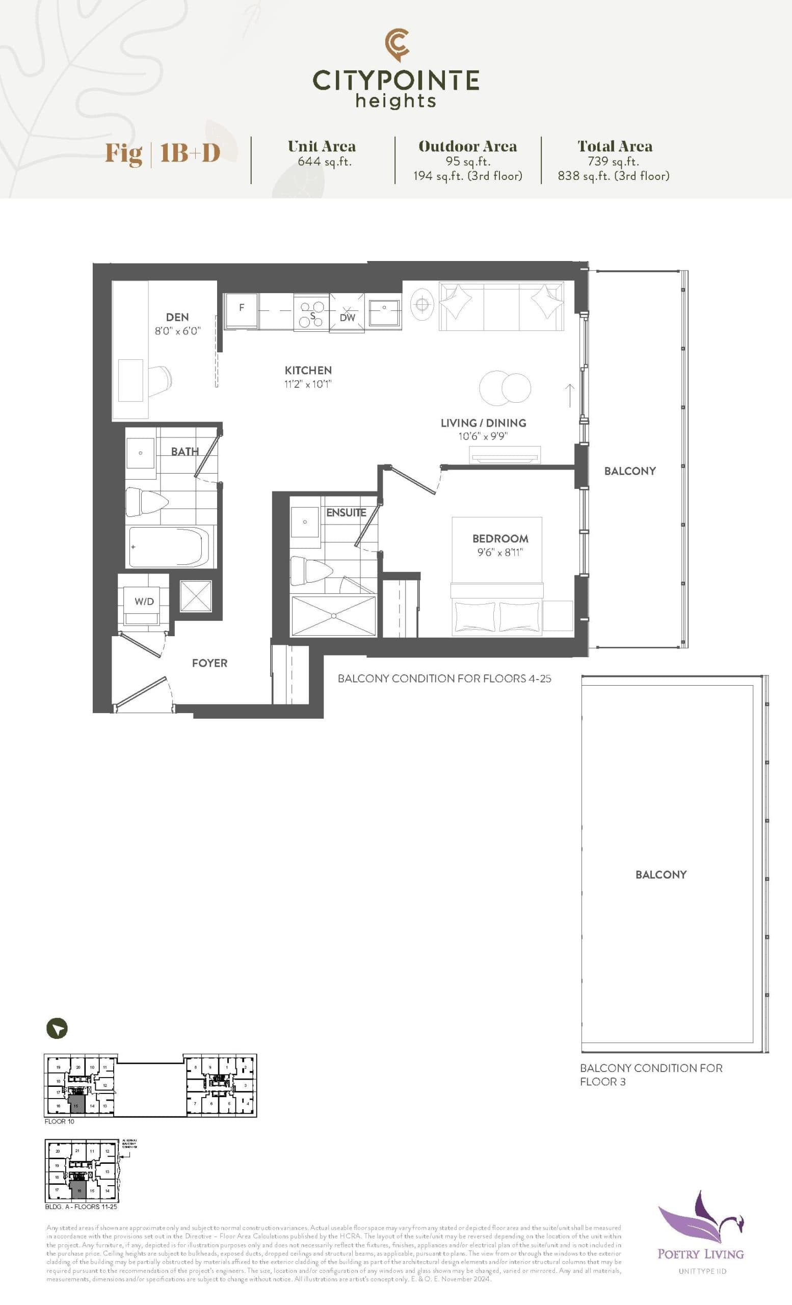Fig (Balcony) Floor Plan at CityPointe Heights Condos - 644 sq.ft