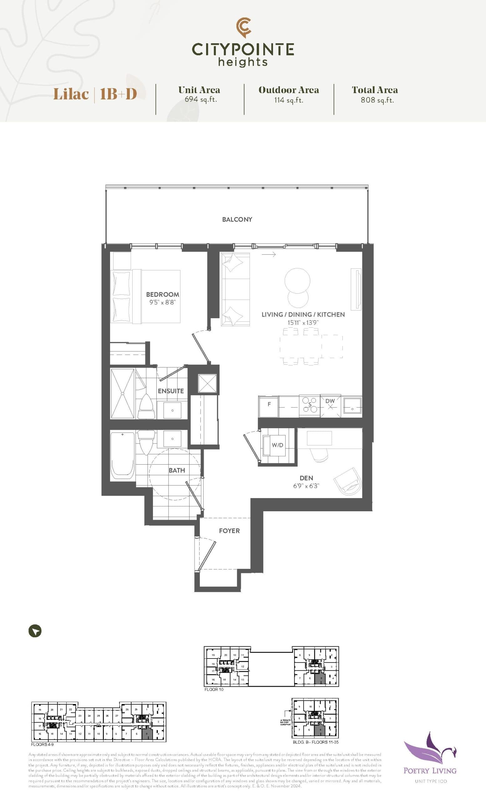 Lilac (Balcony) Floor Plan at CityPointe Heights Condos - 694 sq.ft