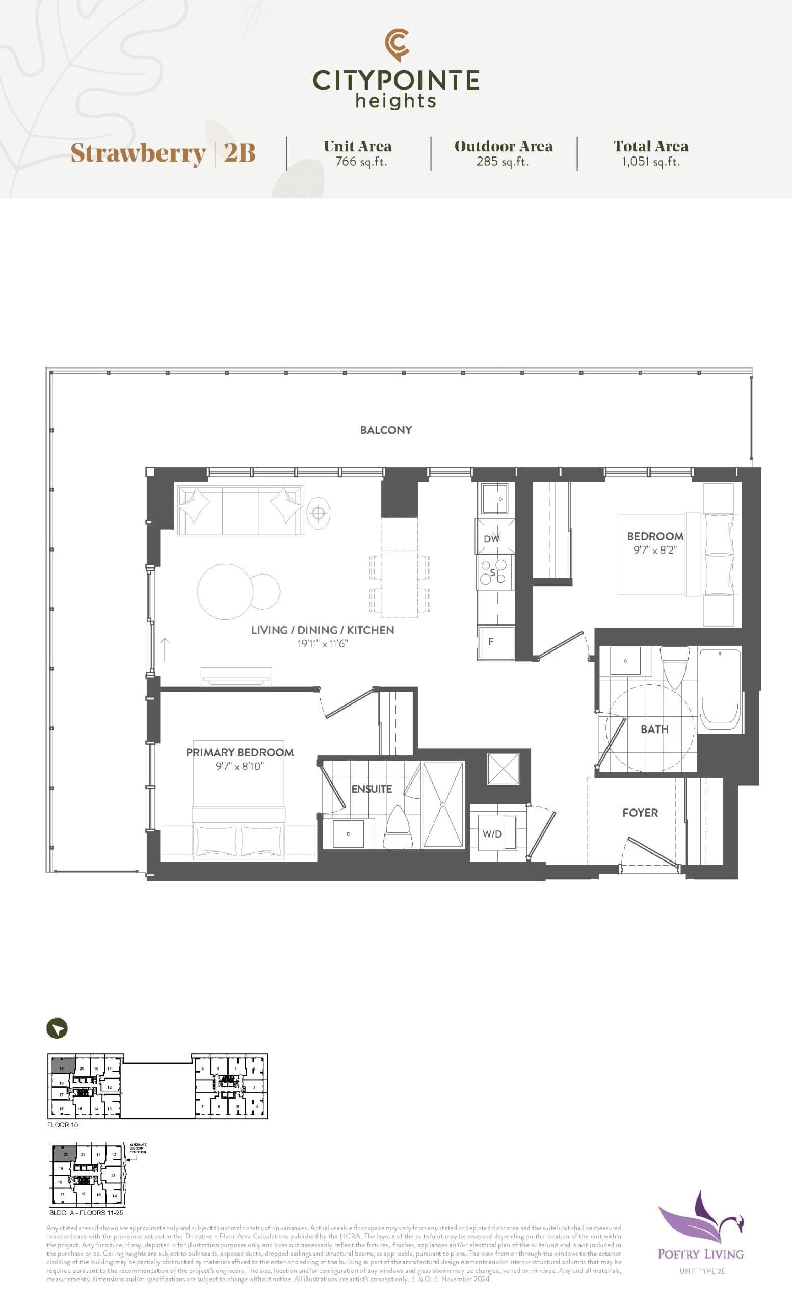 Strawberry Floor Plan at CityPointe Heights Condos - 766 sq.ft