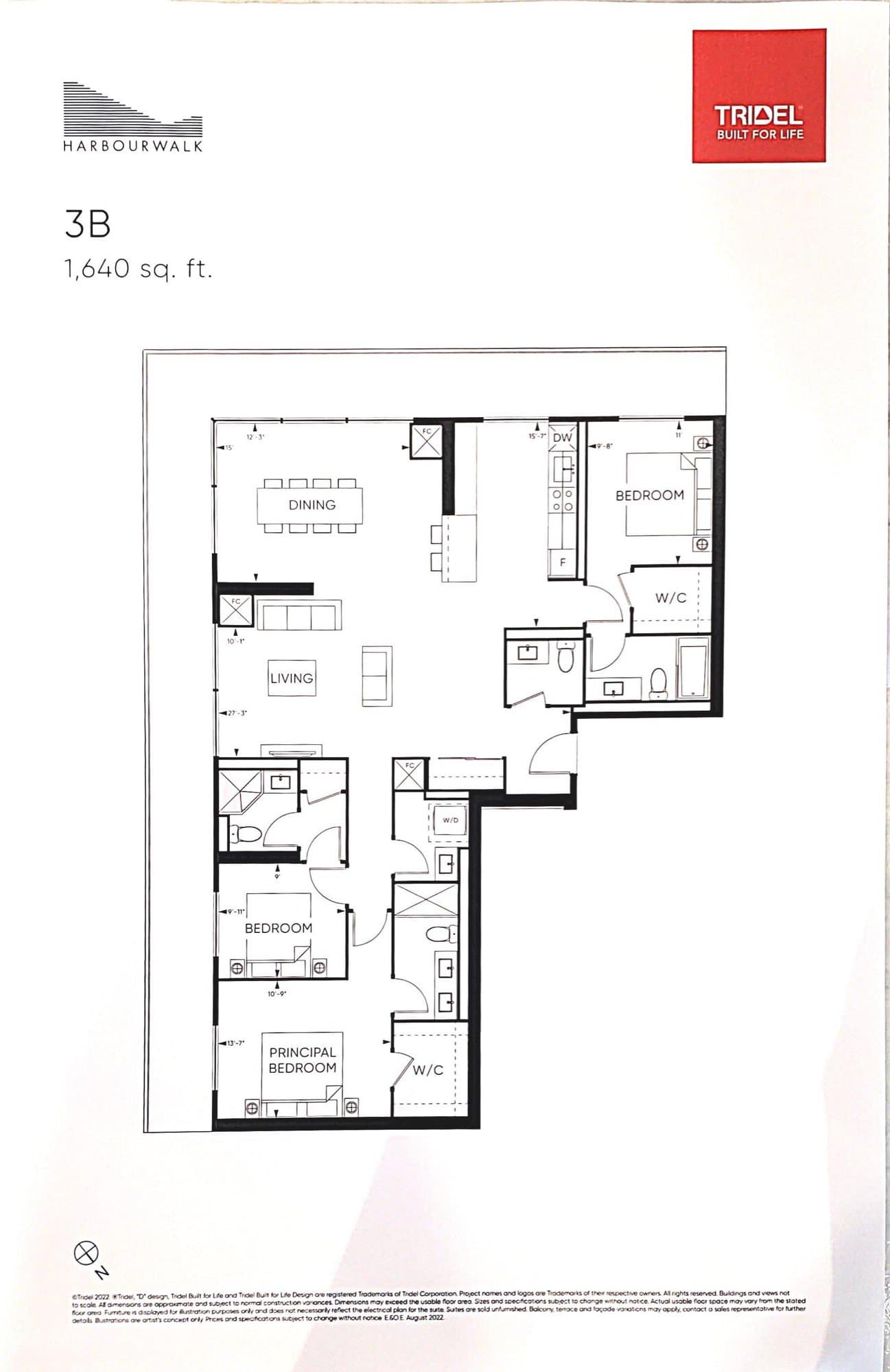 Suite 3B Floor Plan at Harbourwalk at Lakeview Village Condos - 1640 sq.ft
