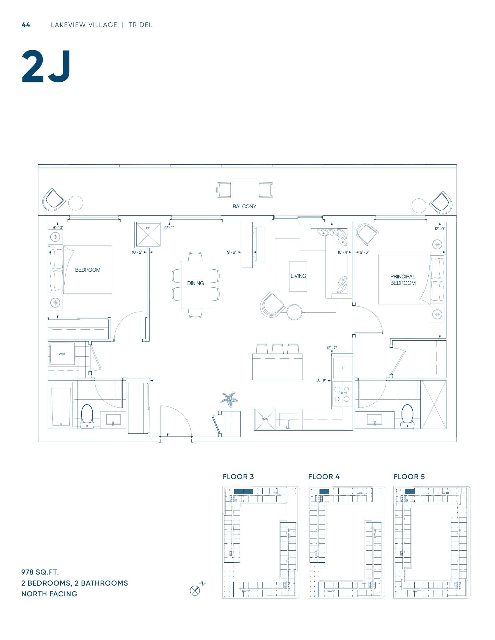 Suite 2J Floor Plan at Harbourwalk at Lakeview Village Condos - 978 sq.ft
