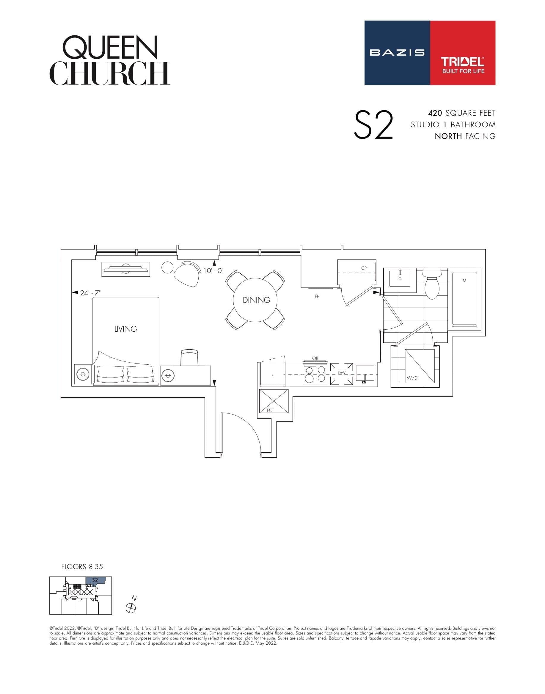 S2 Floor Plan at Queen Church Condos - 420 sq.ft