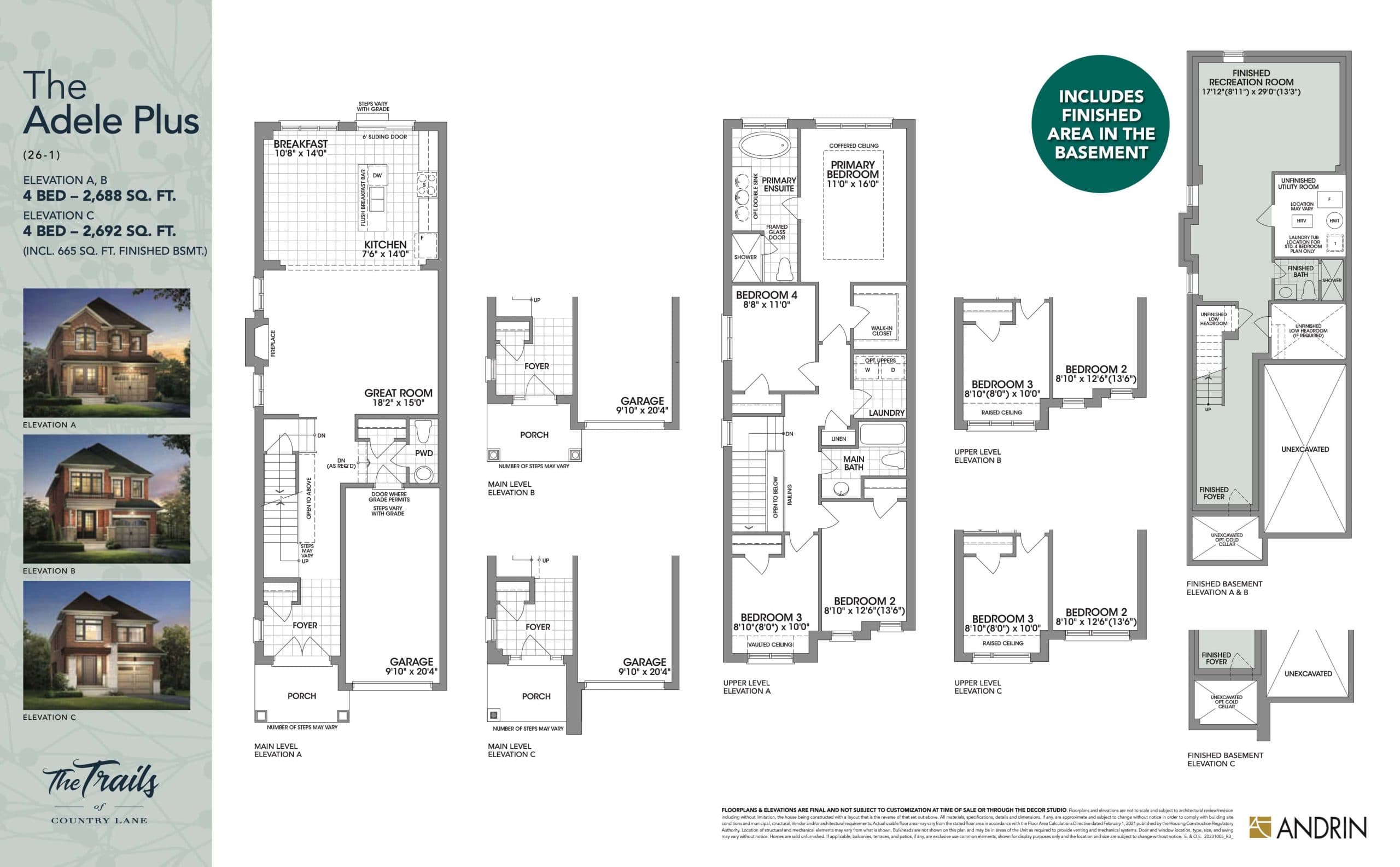 The Adele Plus Floor Plan at The Trails of Country Lane Towns - 2688 sq.ft