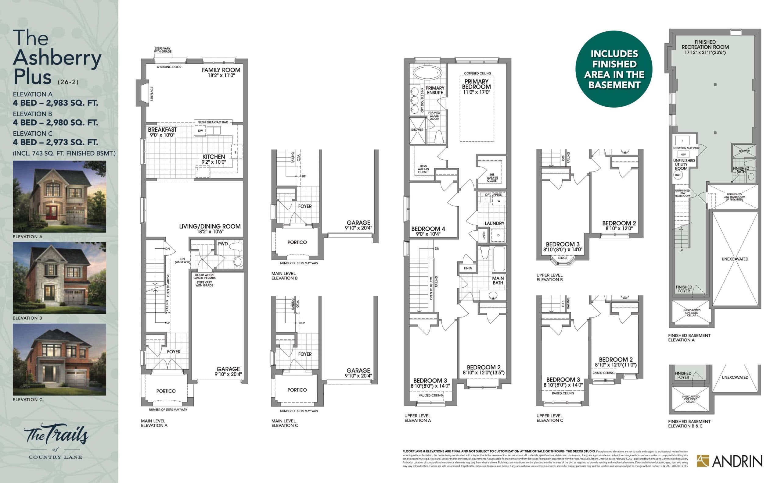 The Ashberry Plus Floor Plan at The Trails of Country Lane Towns - 2983 sq.ft
