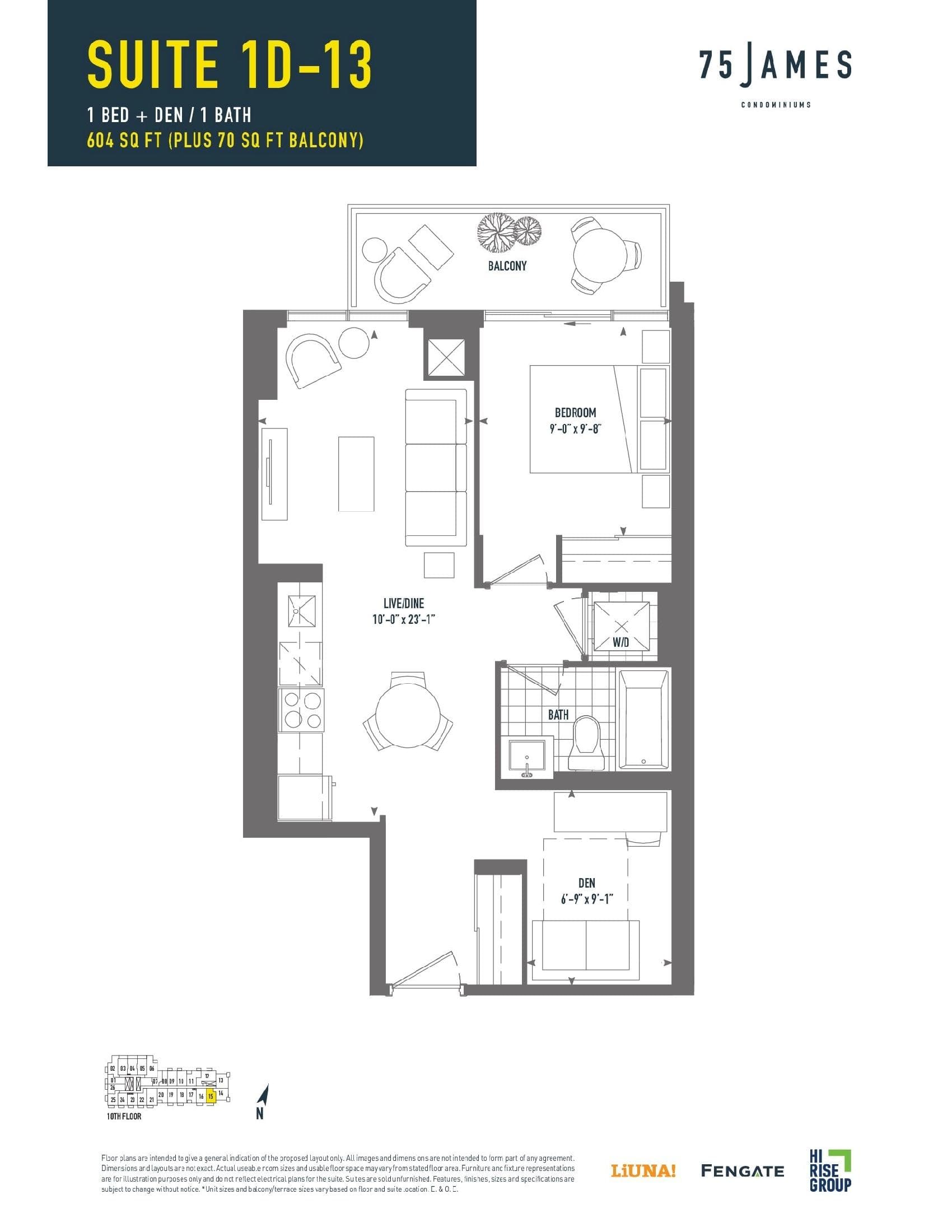 1D-13 Floor Plan at 75 James Condos - 604 sq.ft