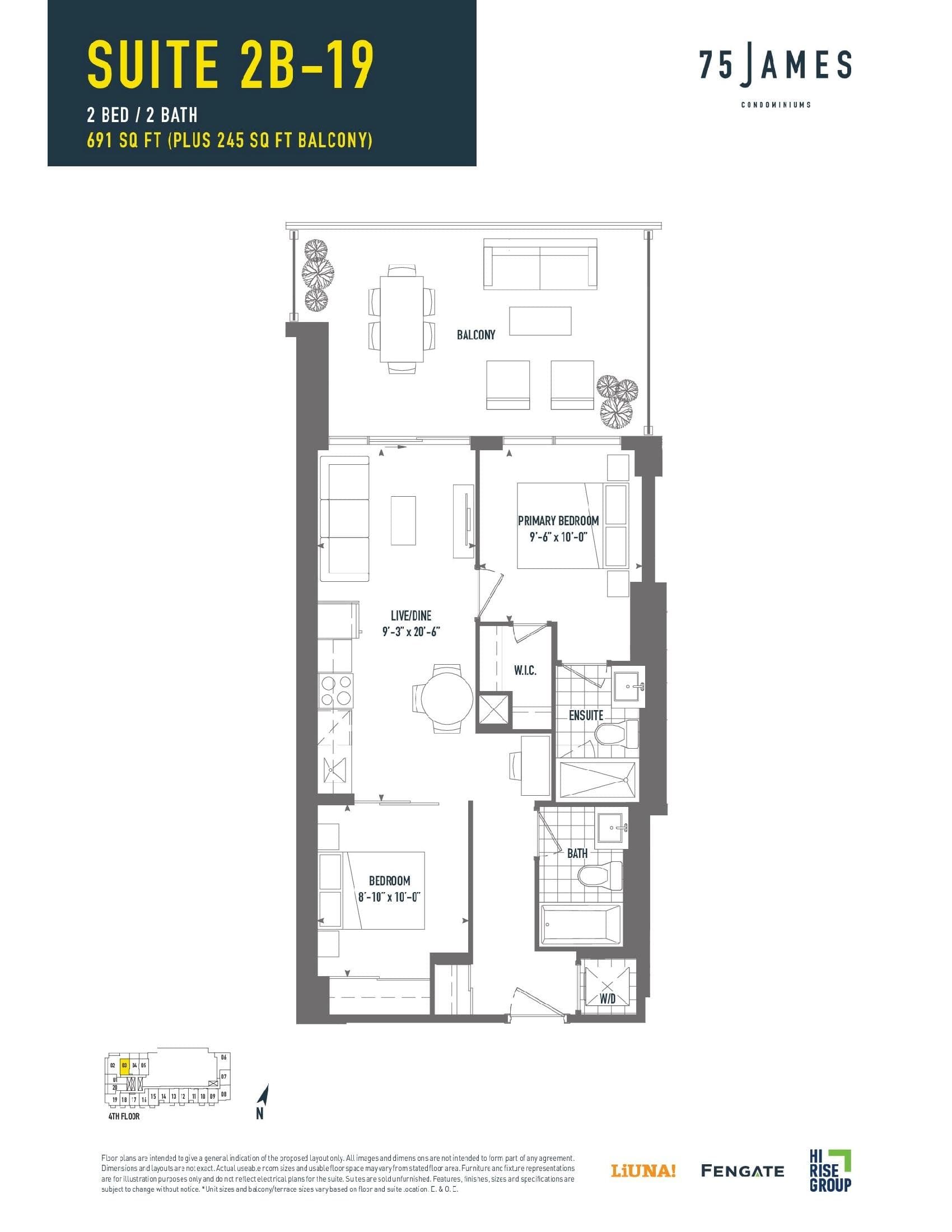 2B-19 Floor Plan at 75 James Condos - 691 sq.ft