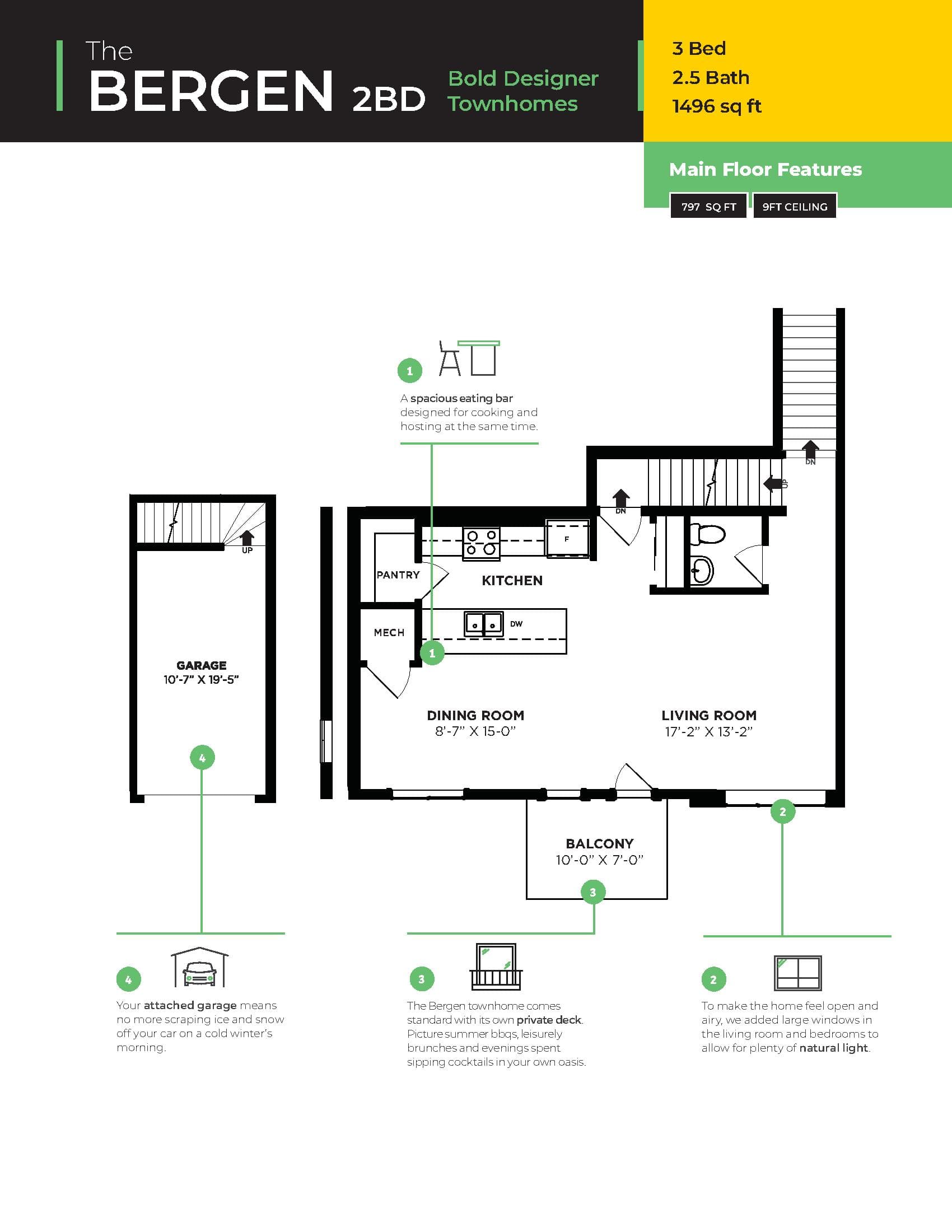 The Bergen (2bd) Floor Plan at Seton 116 Towns - 1496 sq.ft