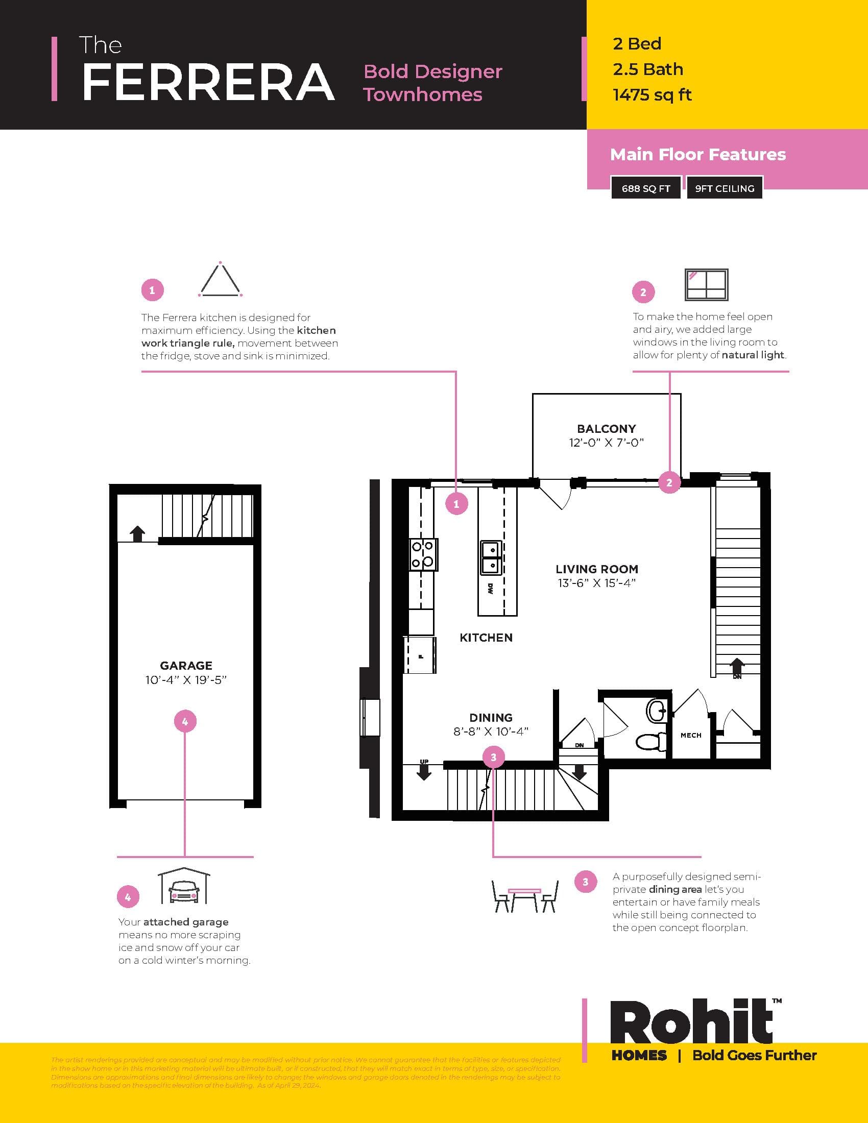 The Ferrera (2bd) Floor Plan at Seton 116 Towns - 1475 sq.ft
