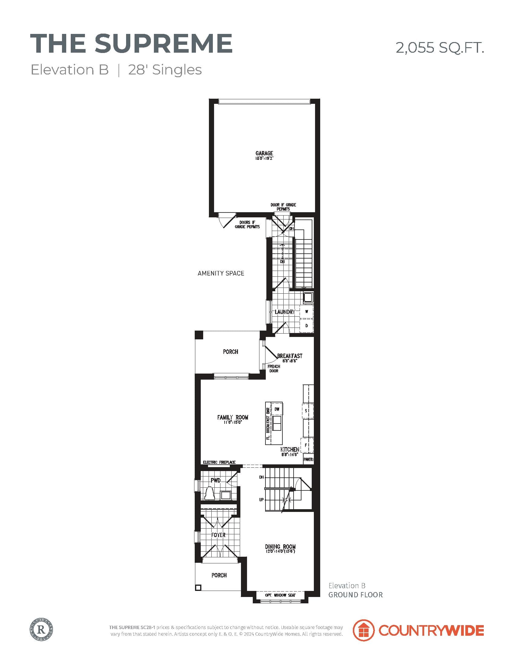 The Supreme (Elevation B) Floor Plan at South Cornell by CountryWide Homes - 2055 sq.ft
