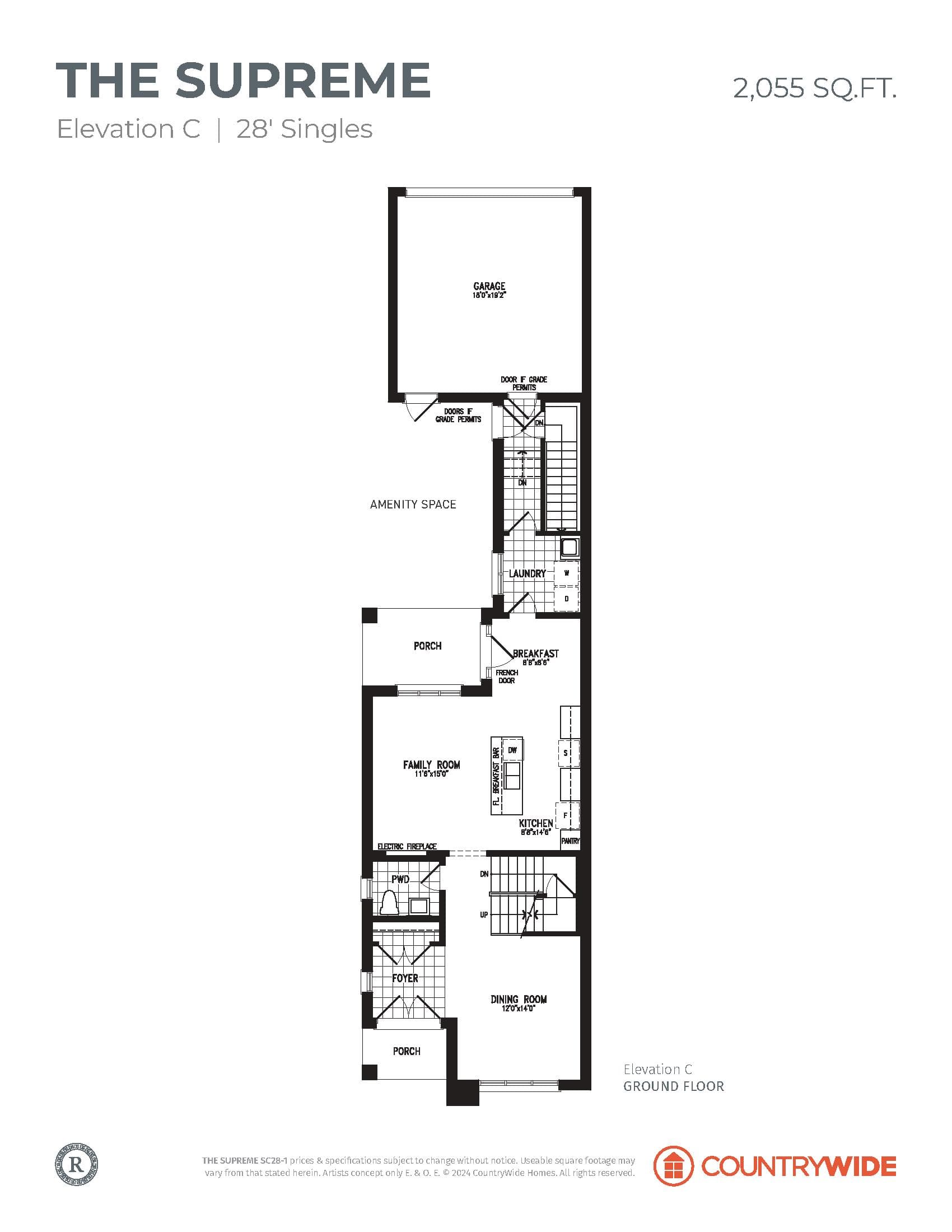 The Supreme (Elevation C) Floor Plan at South Cornell by CountryWide Homes - 2055 sq.ft