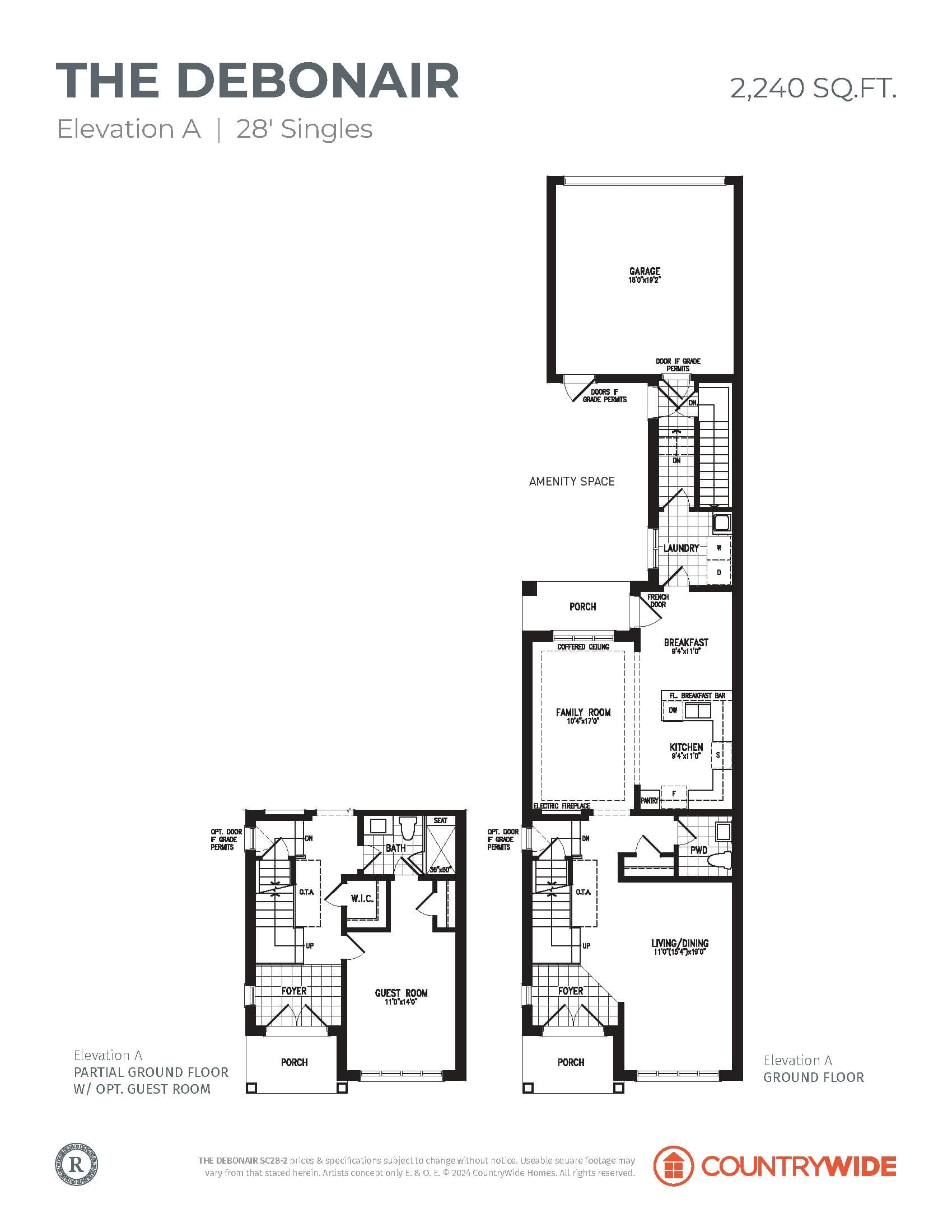 The Debonair (Elevation A) Floor Plan at South Cornell by CountryWide Homes - 2240 sq.ft