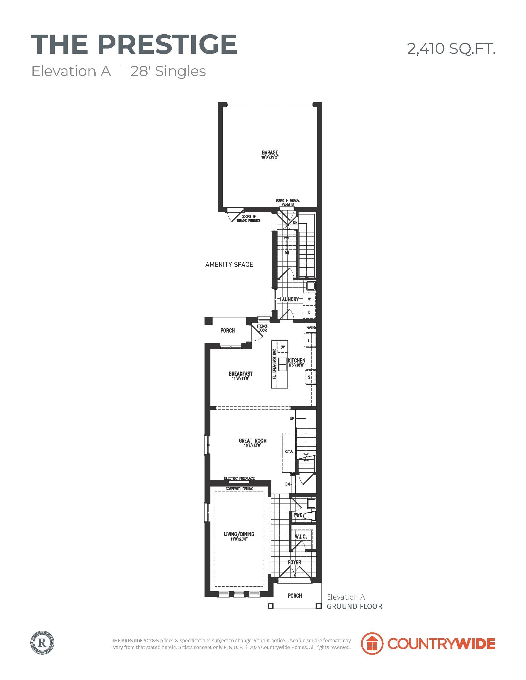 The Prestige (Elevation A) Floor Plan at South Cornell by CountryWide Homes - 2410 sq.ft