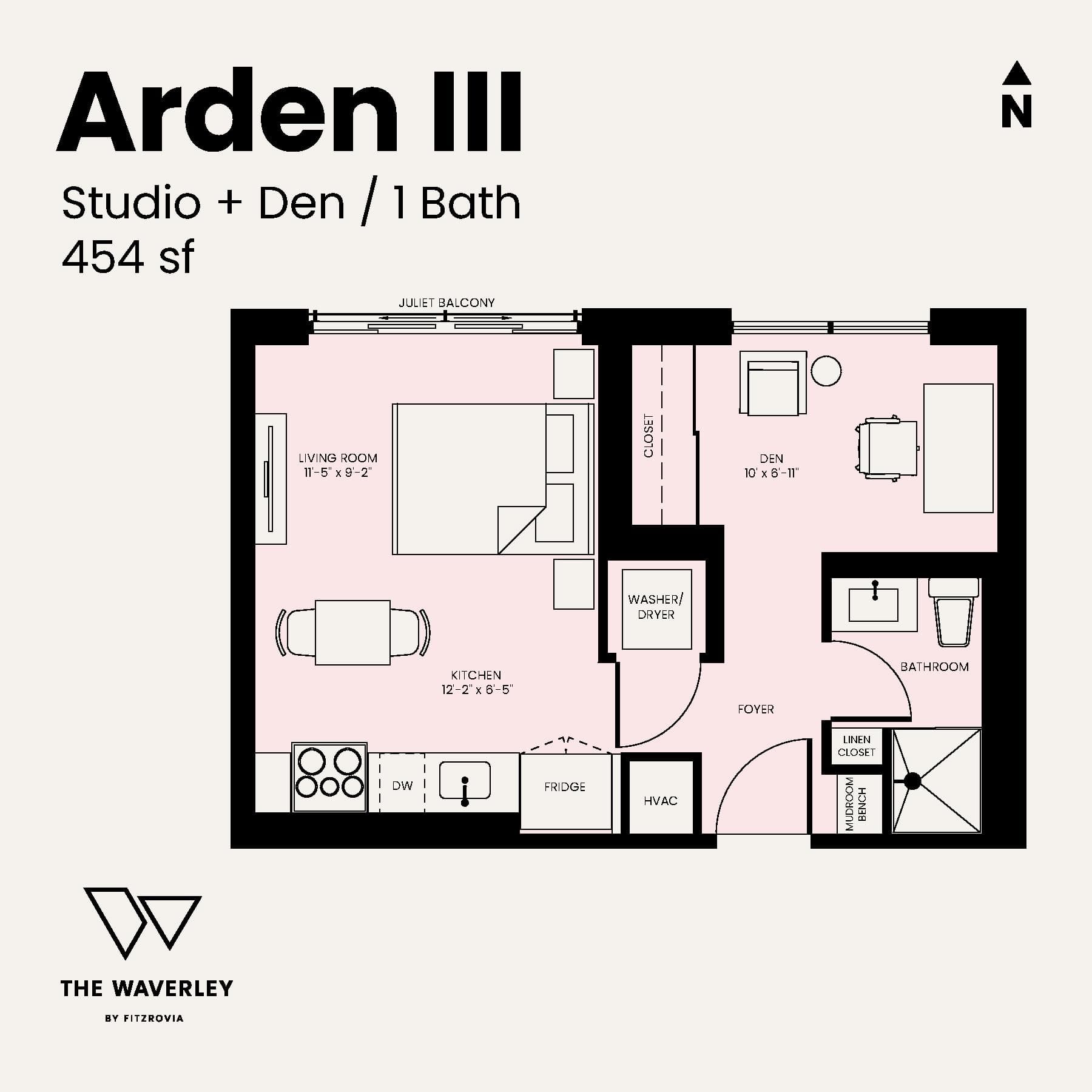 Arden III Floor Plan at Waverley by Fitzrovia - 454 sq.ft