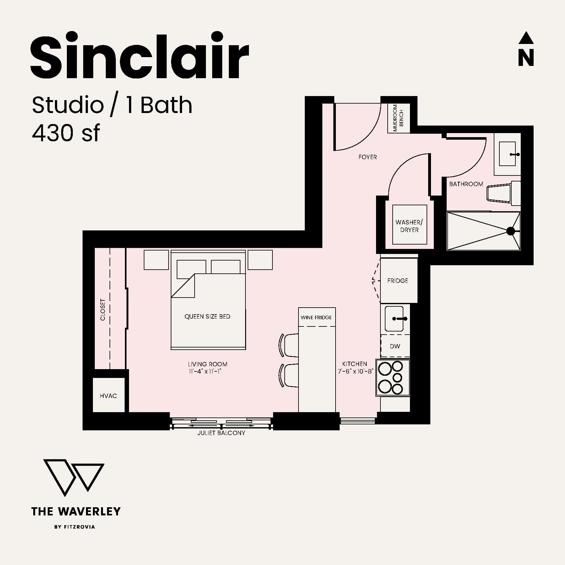 Sinclair Floor Plan at Waverley by Fitzrovia - 430 sq.ft