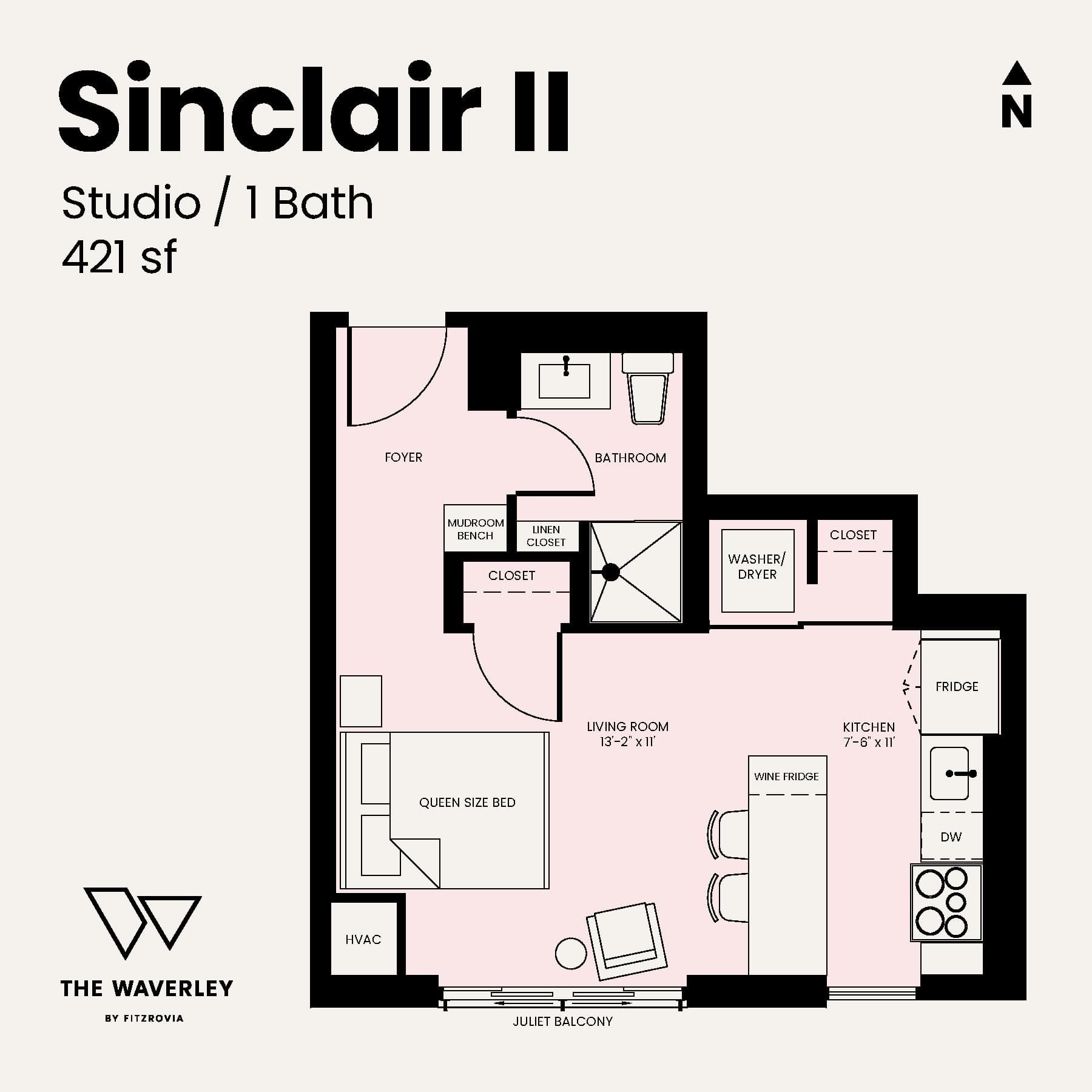 Sinclair II Floor Plan at Waverley by Fitzrovia - 421 sq.ft