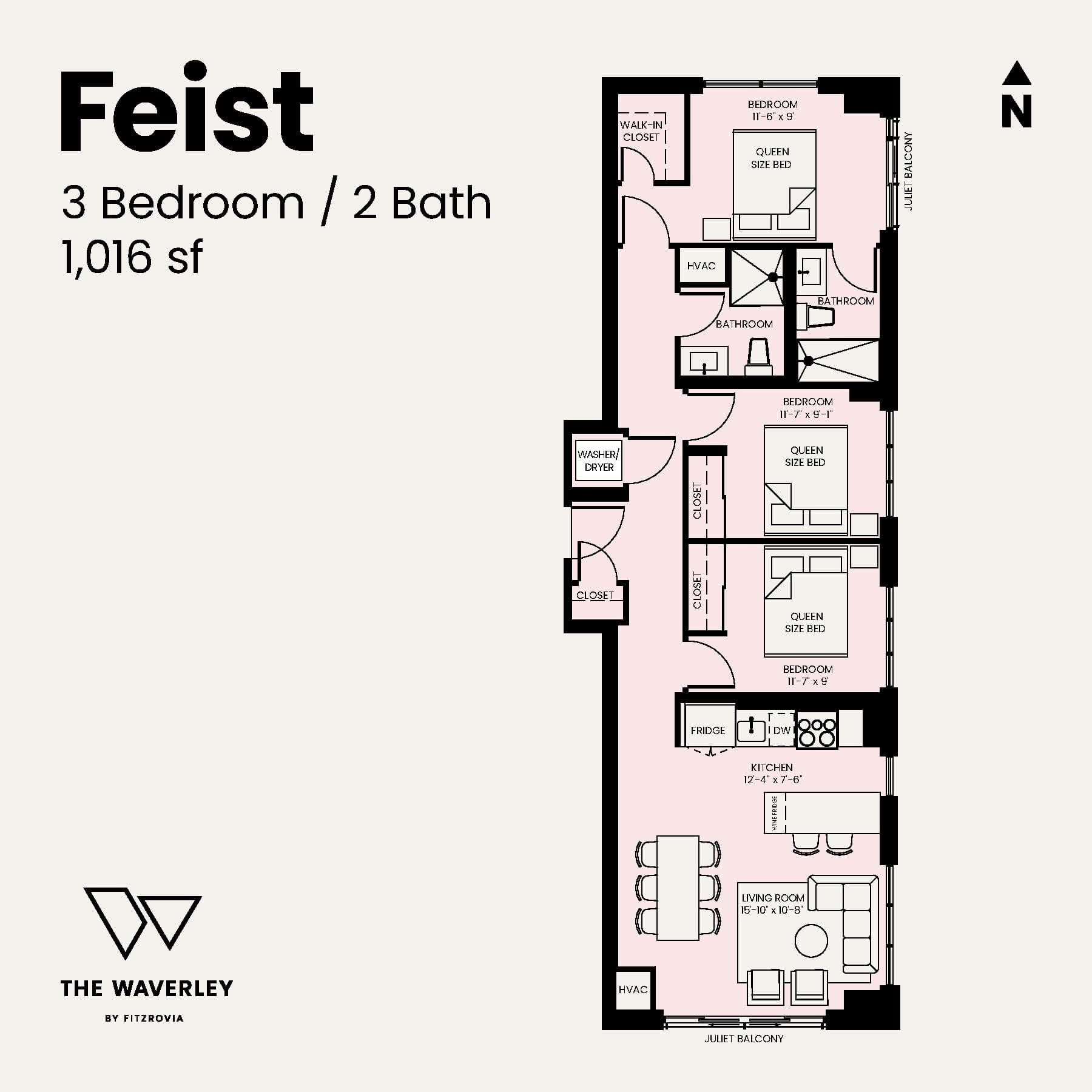Feist Floor Plan at Waverley by Fitzrovia - 1016 sq.ft