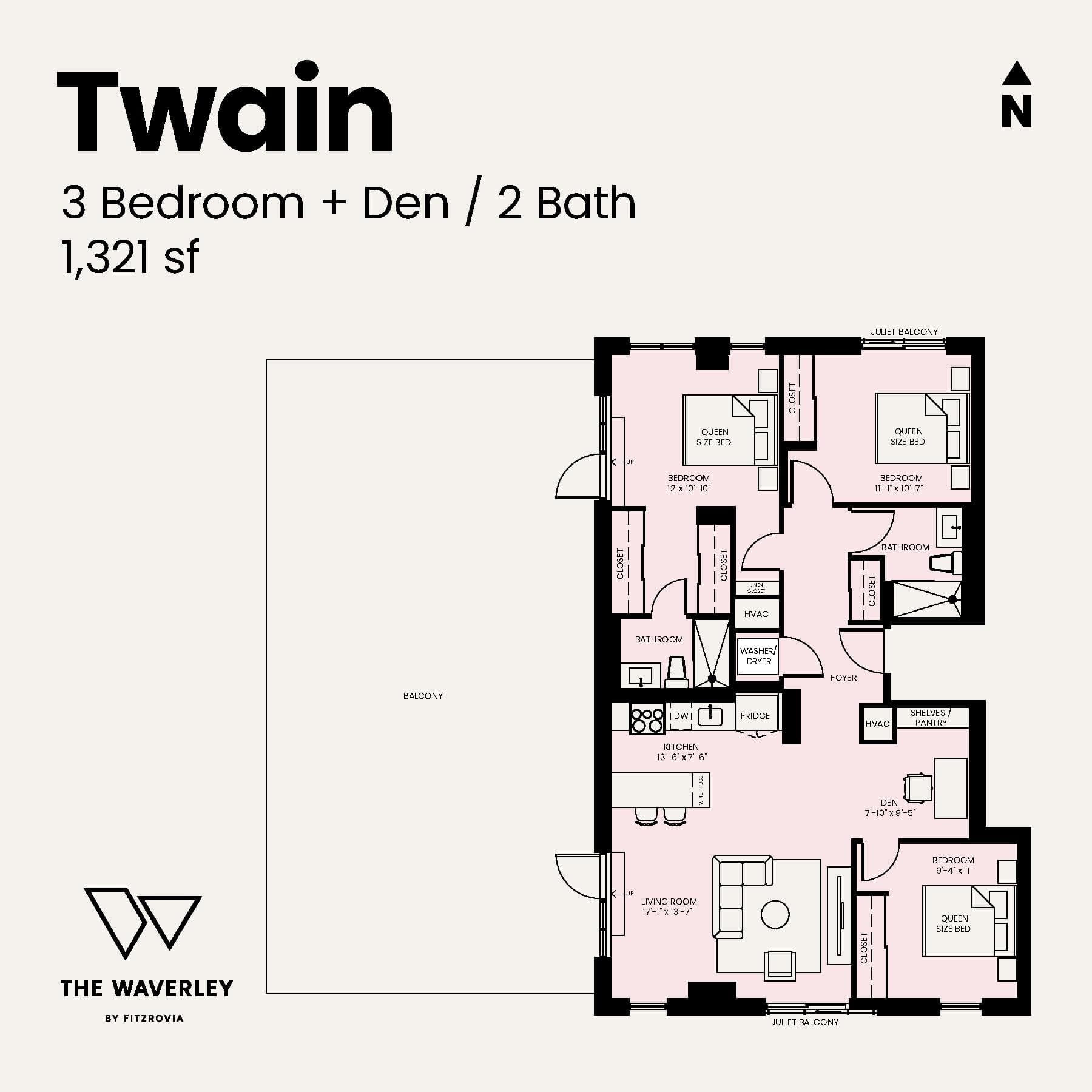 Twain Floor Plan at Waverley by Fitzrovia - 1321 sq.ft