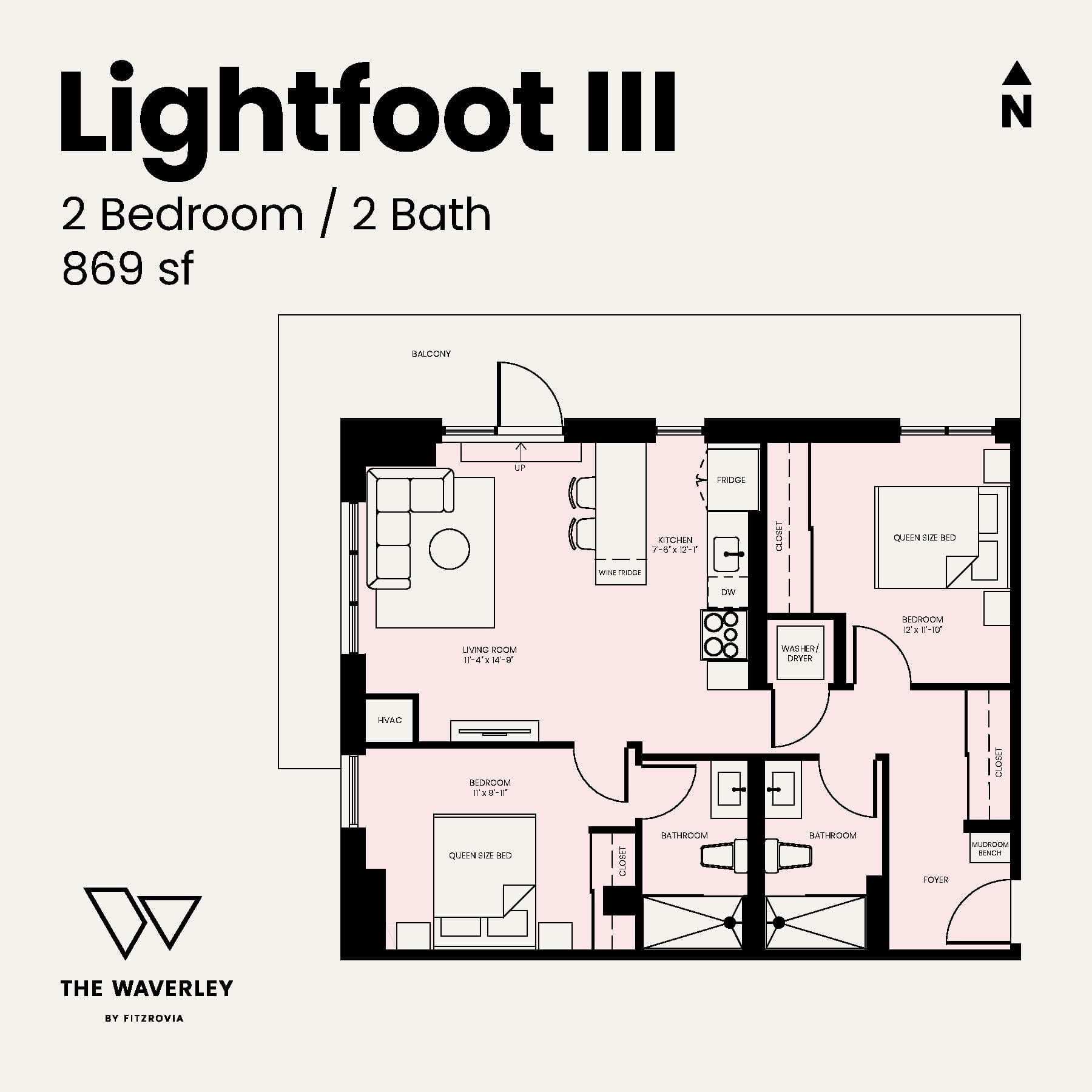 Lightfoot III Floor Plan at Waverley by Fitzrovia - 869 sq.ft