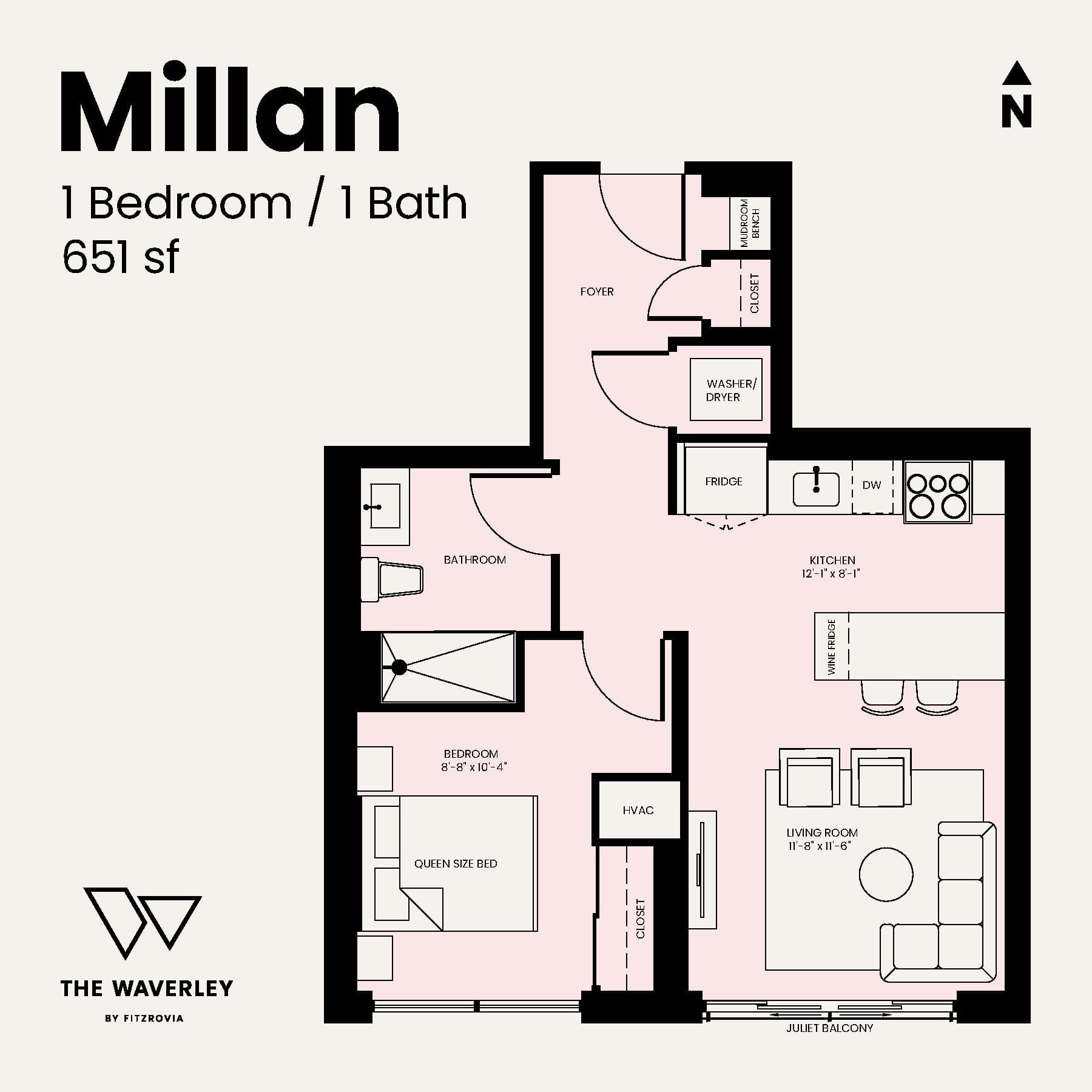 Millan Floor Plan at Waverley by Fitzrovia - 651 sq.ft
