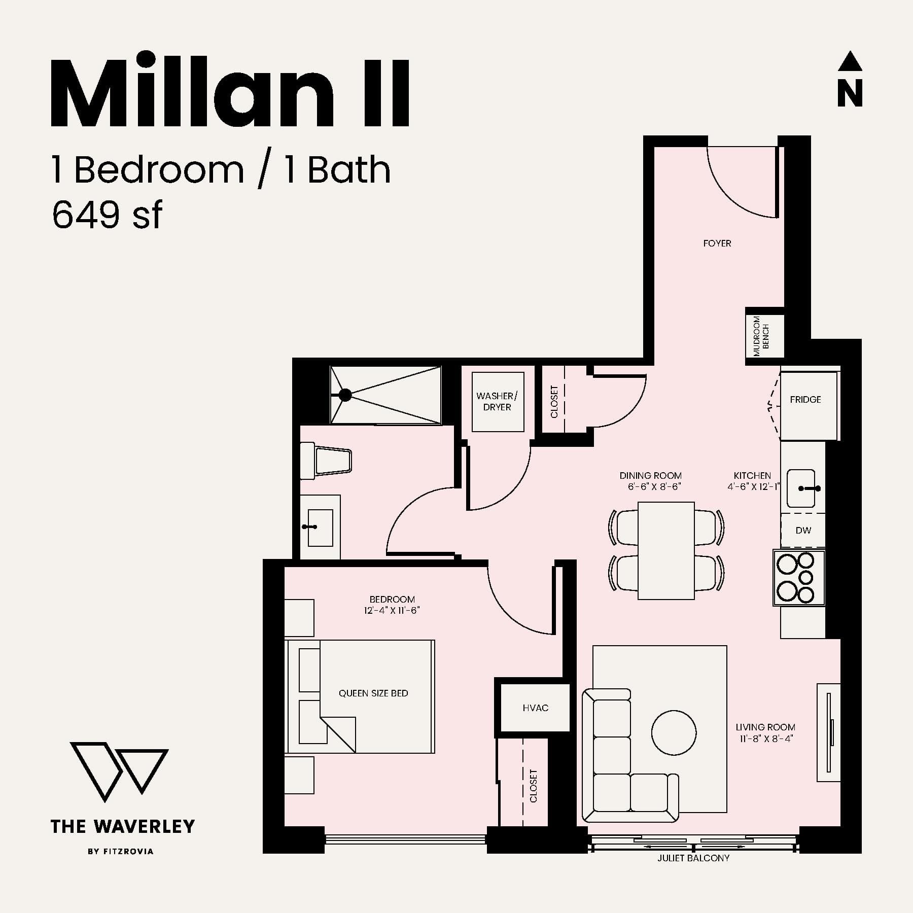 Millan II Floor Plan at Waverley by Fitzrovia - 649 sq.ft