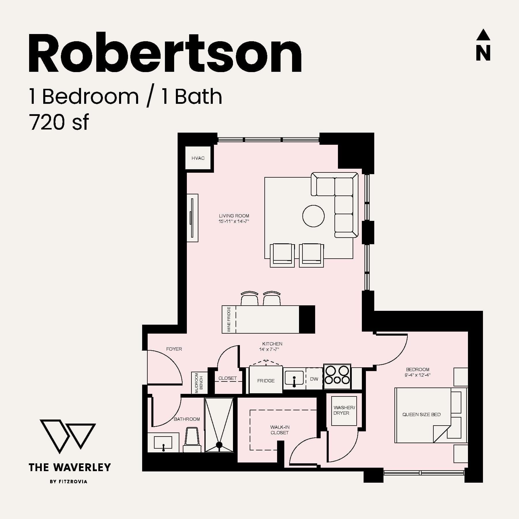Robertson Floor Plan at Waverley by Fitzrovia - 720 sq.ft