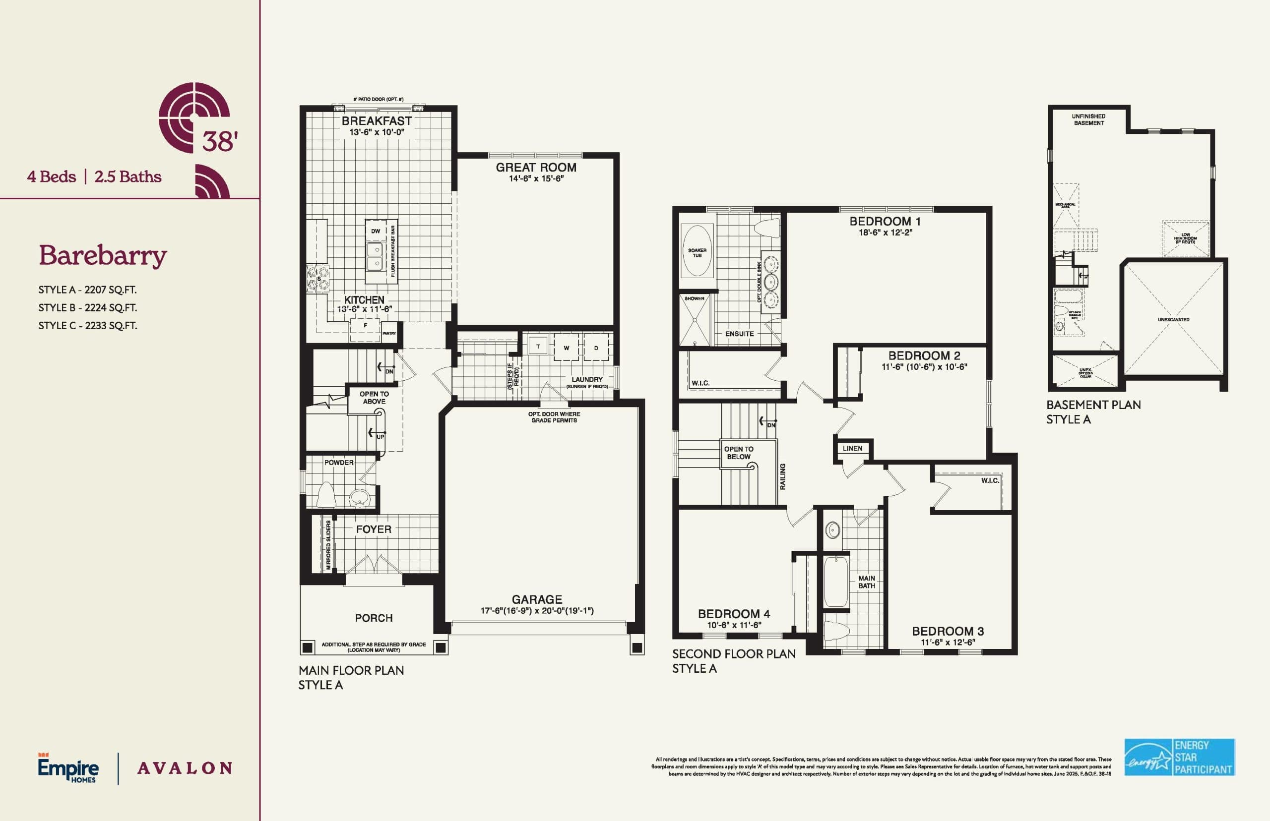 Barebarry 38' Floor Plan at Empire Avalon Phase 9 Towns - 2207 sq.ft