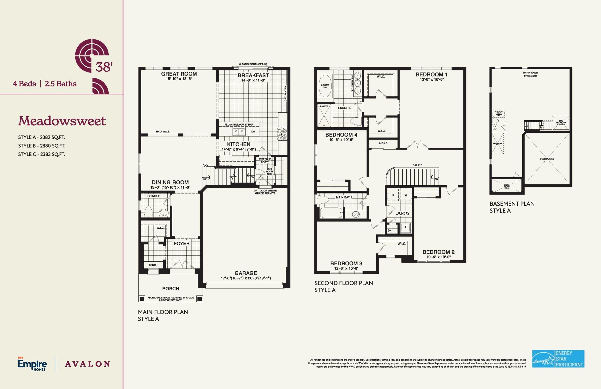 Meadowsweet 38' Floor Plan at Empire Avalon Phase 9 Towns - 2383 sq.ft