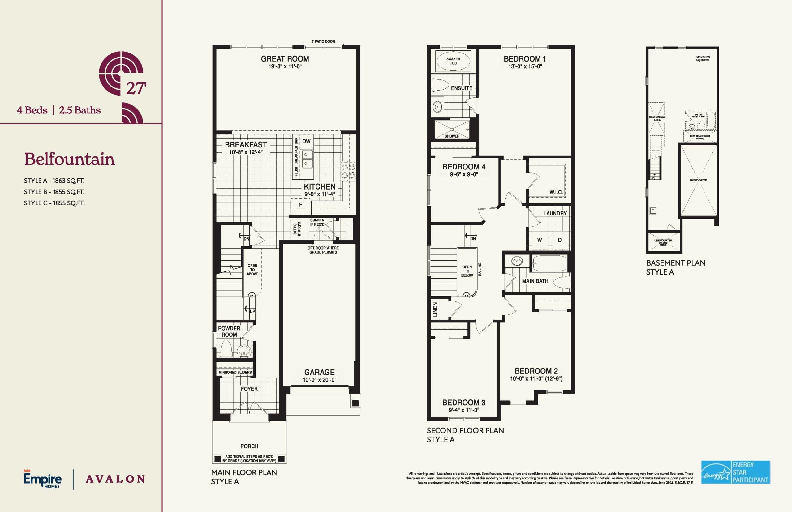 Belfountain 27' Floor Plan at Empire Avalon Phase 9 Towns - 1863 sq.ft
