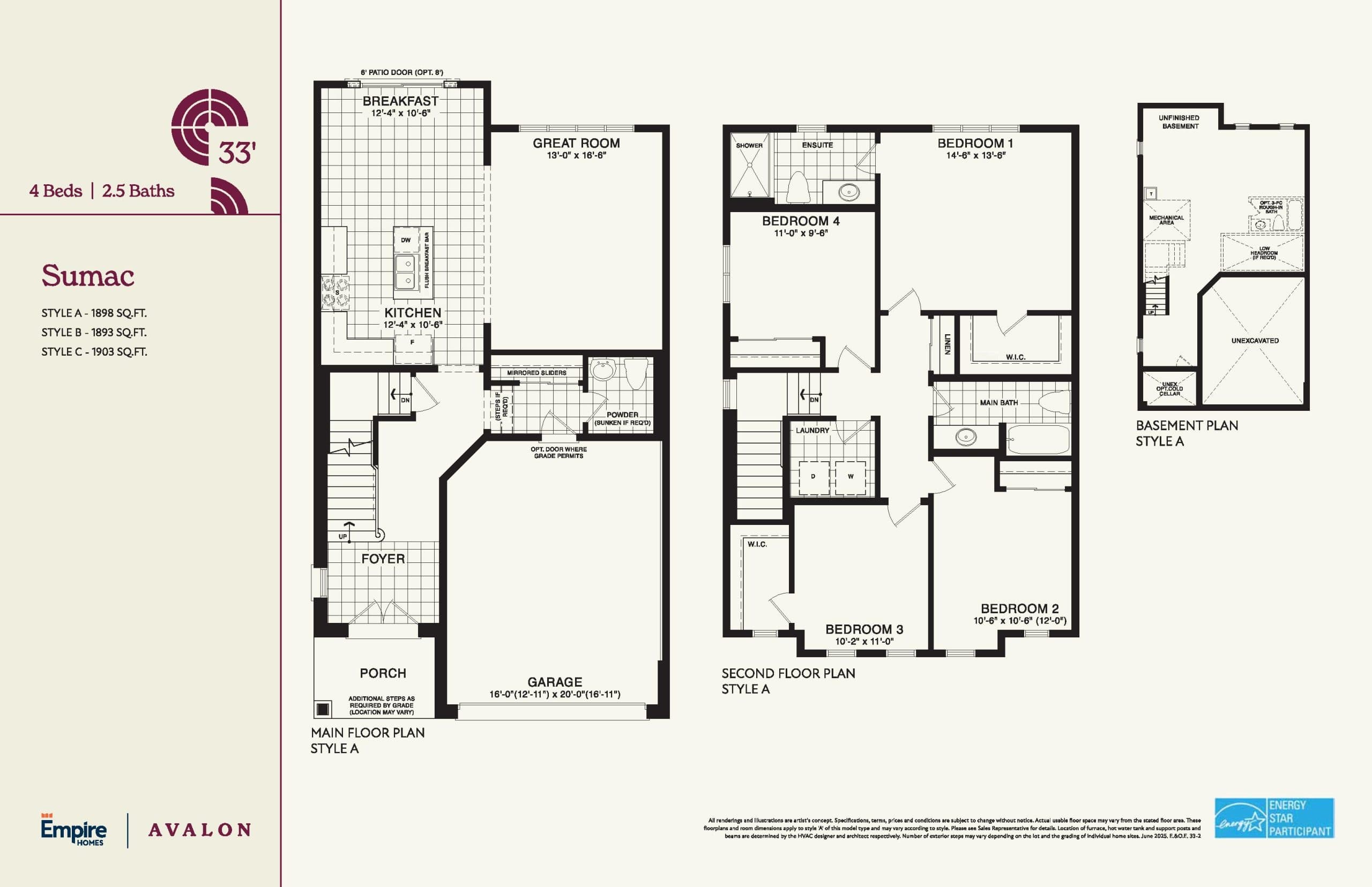 Sumac 33' Floor Plan at Empire Avalon Phase 9 Towns - 1898 sq.ft