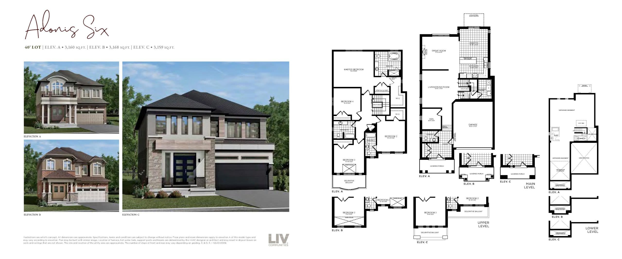 Adonis Six Elev C Floor Plan at Nature’s Grand Towns - 3159 sq.ft