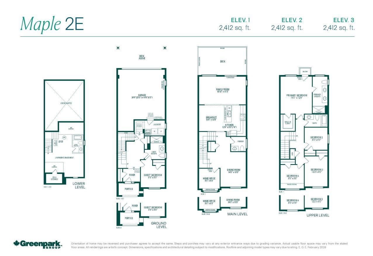 Maple 2E Floor Plan at Unionglen by Greenpark Group - 2412 sq.ft